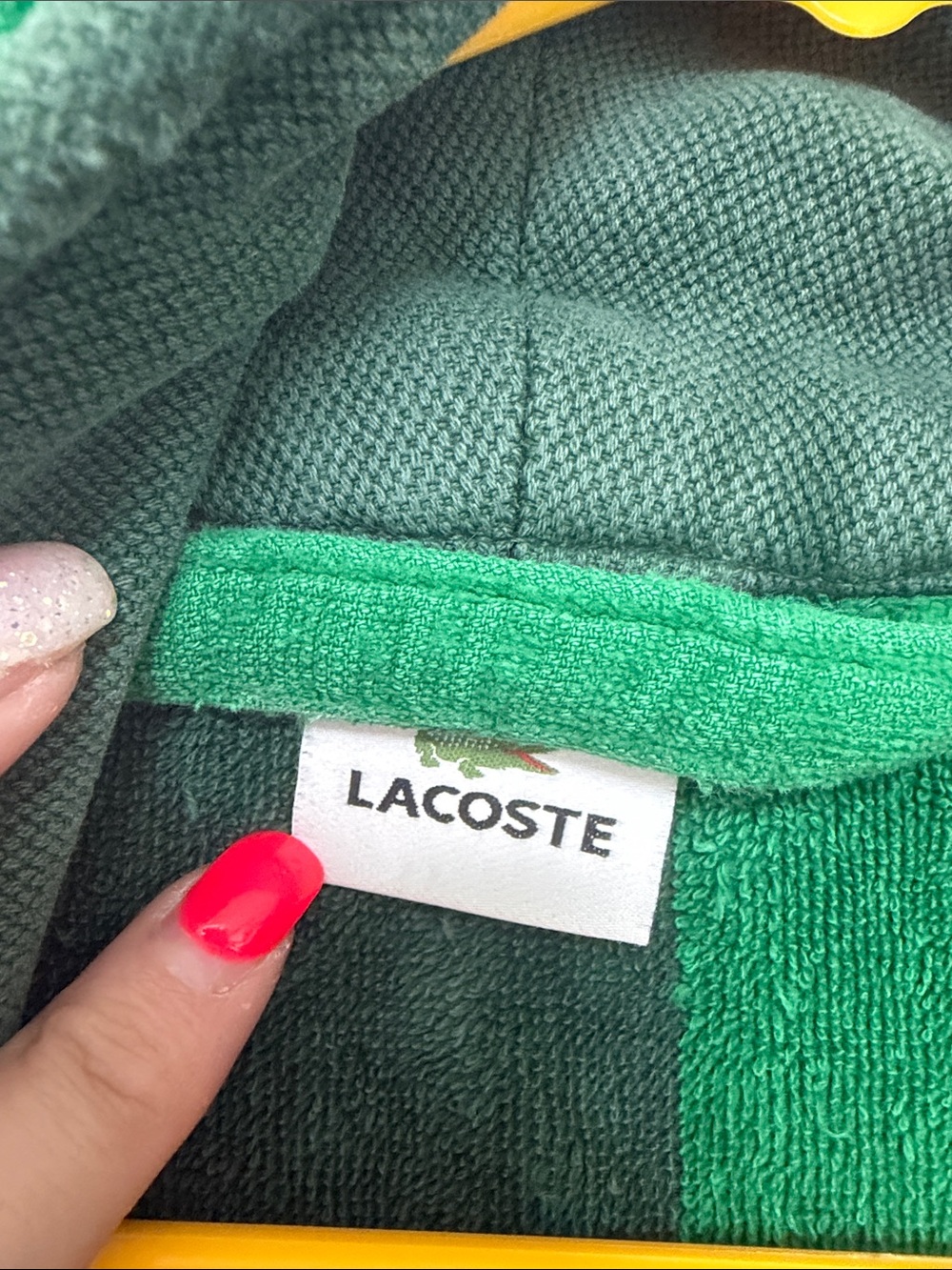 Men's Green Terry Robe Lacoste Bathrobe - Picture 4 of 7